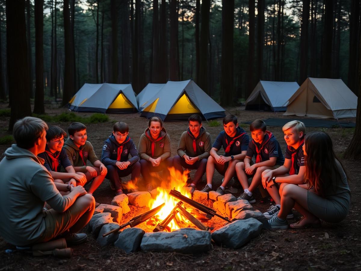Scouts rond een kampvuur